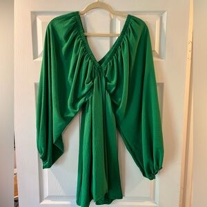 Green Deep V Micas Dress